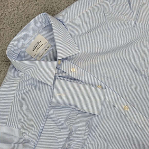 Charles Tyrwhitt Non Iron Slim Fit Blue White Striped Shirt 17/37 French Cuff - Picture 1 of 5